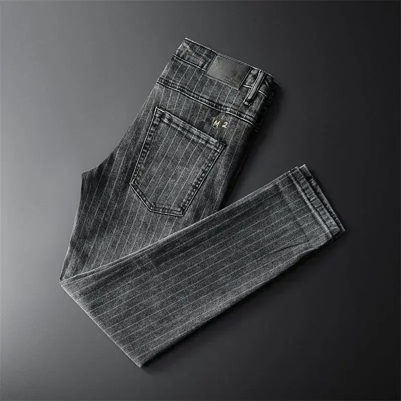 Trousers Skinny Luxury Men's Jeans Stripe Slim Fit Man Cowboy Pants with Pockets Tight Pipe Soft New in Plus Size Trend 2024 Xs