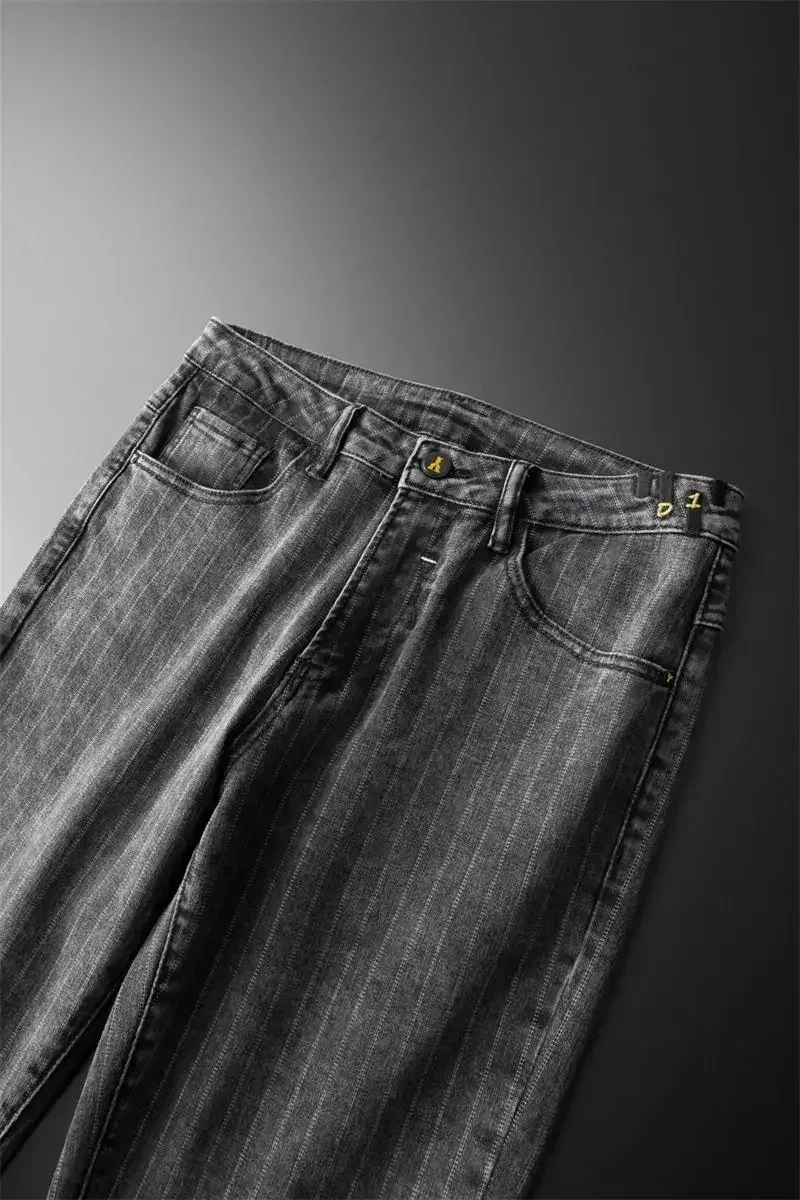 Trousers Skinny Luxury Men's Jeans Stripe Slim Fit Man Cowboy Pants with Pockets Tight Pipe Soft New in Plus Size Trend 2024 Xs