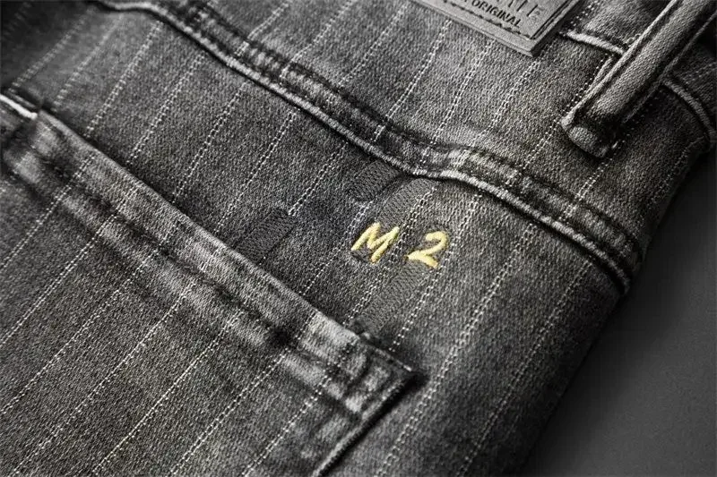 Trousers Skinny Luxury Men's Jeans Stripe Slim Fit Man Cowboy Pants with Pockets Tight Pipe Soft New in Plus Size Trend 2024 Xs