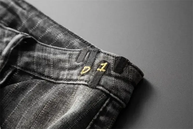 Trousers Skinny Luxury Men's Jeans Stripe Slim Fit Man Cowboy Pants with Pockets Tight Pipe Soft New in Plus Size Trend 2024 Xs