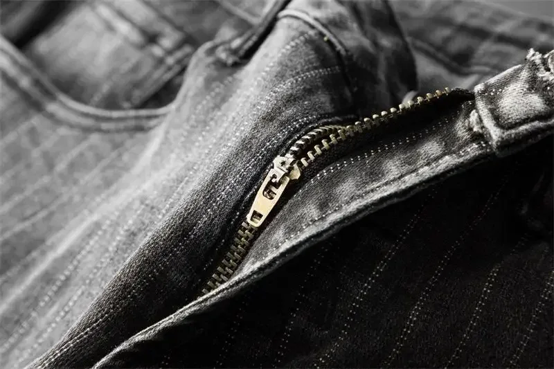 Trousers Skinny Luxury Men's Jeans Stripe Slim Fit Man Cowboy Pants with Pockets Tight Pipe Soft New in Plus Size Trend 2024 Xs