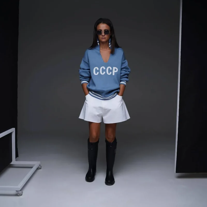 JHJN Autumn V-Neck Sweater Women Patchwork Letter Streety Tops Loose Casual Pullovers Long-Sleeved Knitted Shirts Women Sweater
