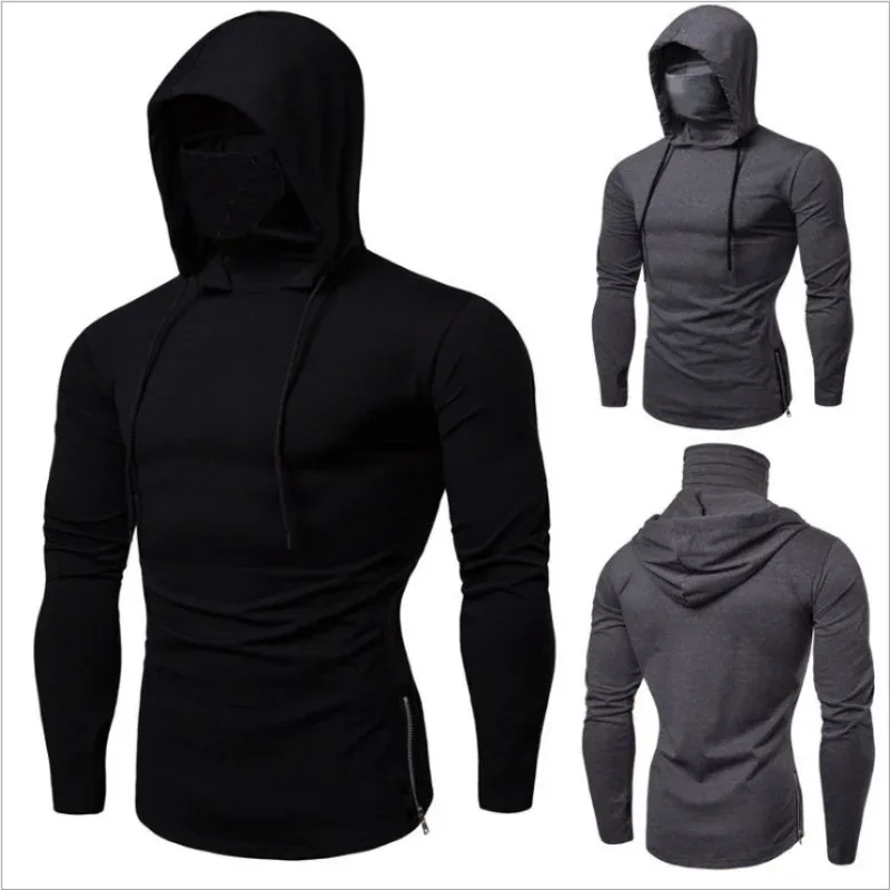 New Embroidery Turtleneck Sweatshirt For Men Japanese Ninja Hoodies Autumn Hip Hop Fleece Pocket Streetwear Oversized Y2K Hoody