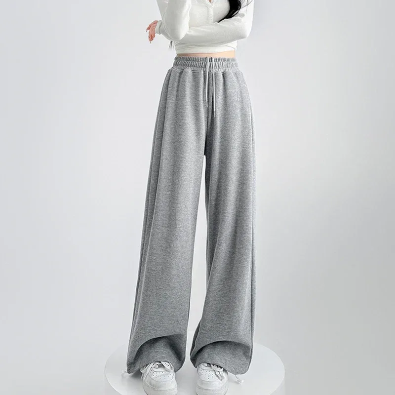 Black Gray High Waist Sweatpants Women Spring Autumn Elastic Waisted Wide Leg Trousers Woman Comfort Straight Loose Sport Pants