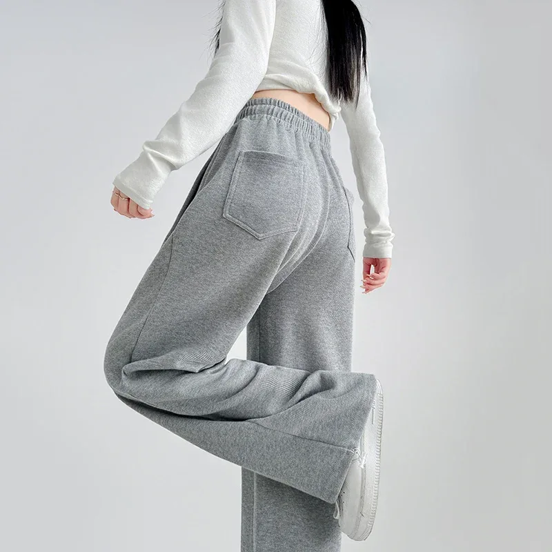 Black Gray High Waist Sweatpants Women Spring Autumn Elastic Waisted Wide Leg Trousers Woman Comfort Straight Loose Sport Pants