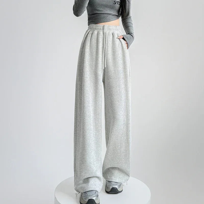 Black Gray High Waist Sweatpants Women Spring Autumn Elastic Waisted Wide Leg Trousers Woman Comfort Straight Loose Sport Pants