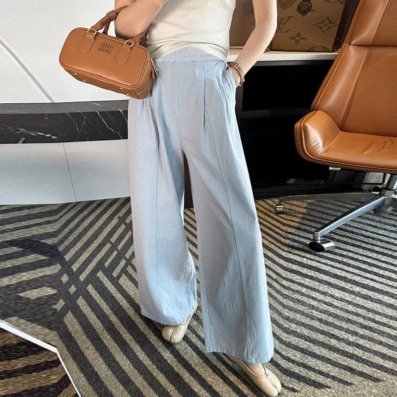 Summer Pregnant Woman Washed Cotton Trousers High Waist Ankle-length Plus Size Maternity Casual Pants Wide Legs Pregnancy Pants