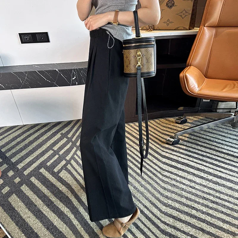 Summer Pregnant Woman Washed Cotton Trousers High Waist Ankle-length Plus Size Maternity Casual Pants Wide Legs Pregnancy Pants