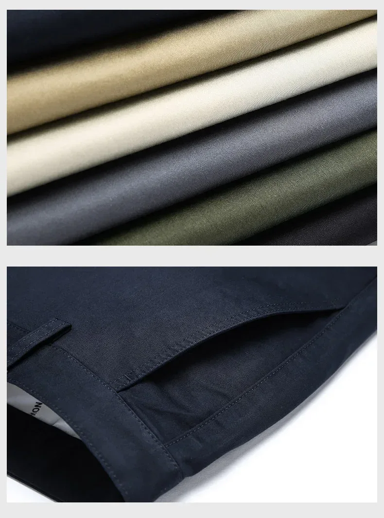 Autumn Classic Style Men's Beige Business Straight Casual Pants Stretch Cotton High Waist Solid Brand Trousers Khaki Green Black