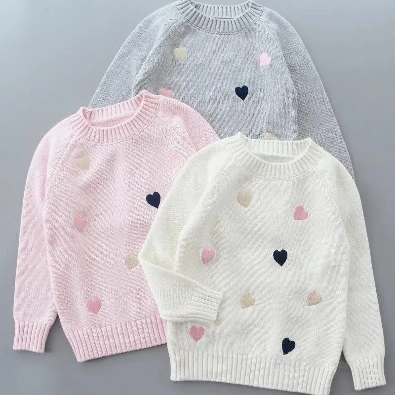 Autumn Winter Girls Sweater Cute Lover Pattern Knitted Pullover Thick Warm Fleece Sweater