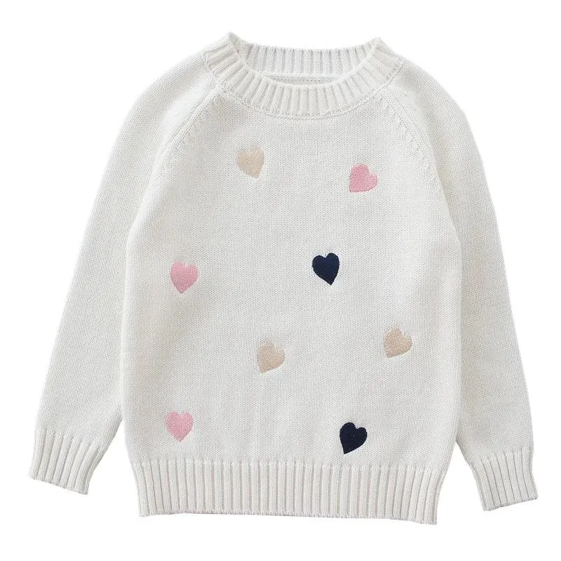 Autumn Winter Girls Sweater Cute Lover Pattern Knitted Pullover Thick Warm Fleece Sweater