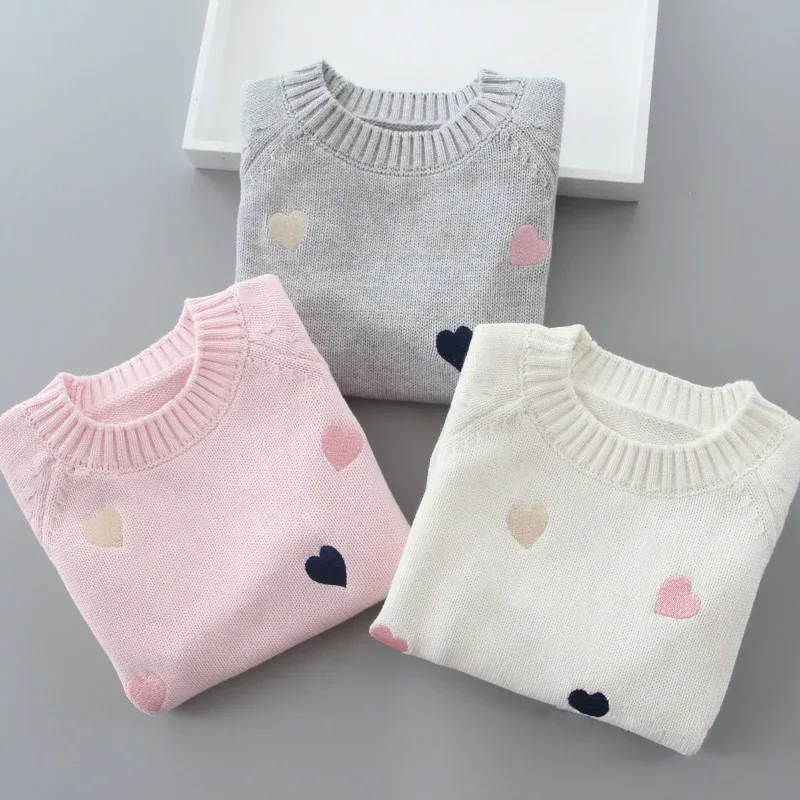 Autumn Winter Girls Sweater Cute Lover Pattern Knitted Pullover Thick Warm Fleece Sweater