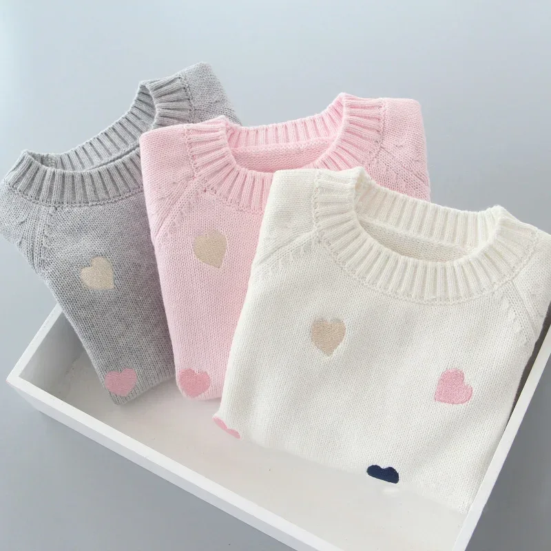 Autumn Winter Girls Sweater Cute Lover Pattern Knitted Pullover Thick Warm Fleece Sweater