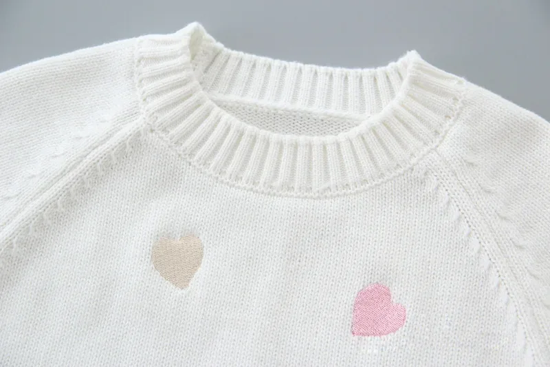 Autumn Winter Girls Sweater Cute Lover Pattern Knitted Pullover Thick Warm Fleece Sweater