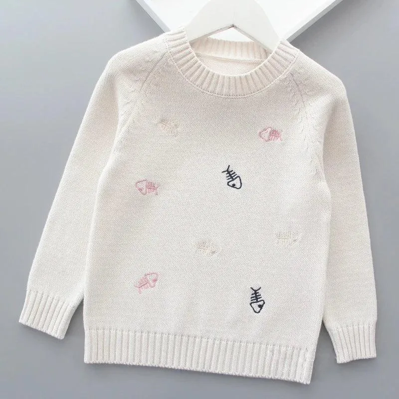Autumn Winter Girls Sweater Cute Lover Pattern Knitted Pullover Thick Warm Fleece Sweater
