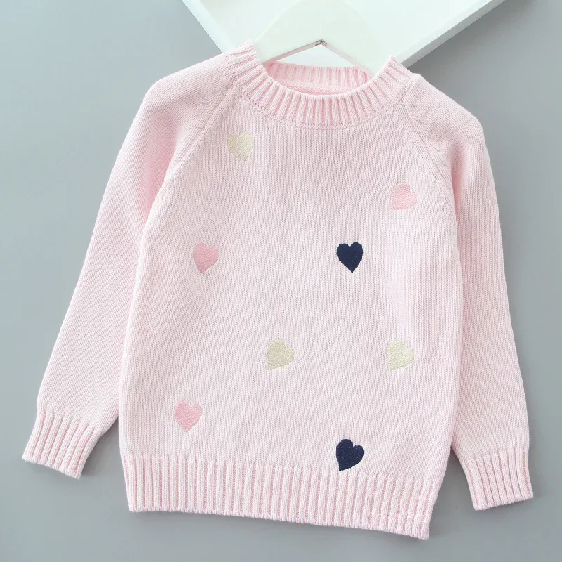 Autumn Winter Girls Sweater Cute Lover Pattern Knitted Pullover Thick Warm Fleece Sweater