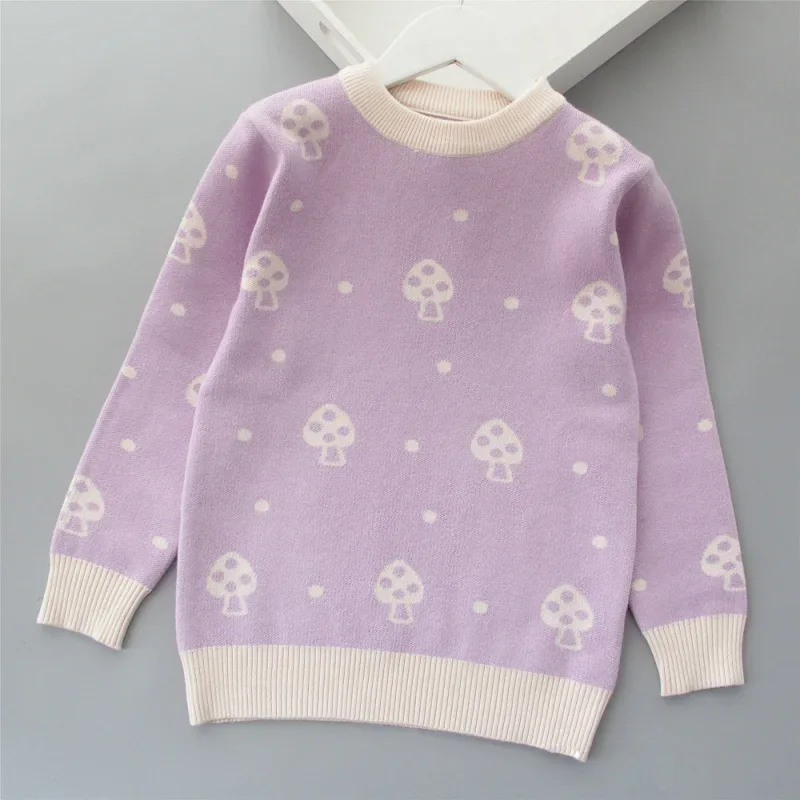 Autumn Winter Girls Sweater Cute Lover Pattern Knitted Pullover Thick Warm Fleece Sweater