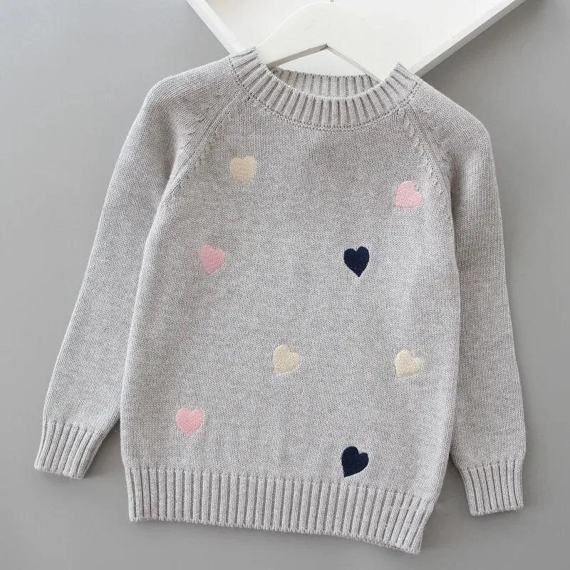 Autumn Winter Girls Sweater Cute Lover Pattern Knitted Pullover Thick Warm Fleece Sweater