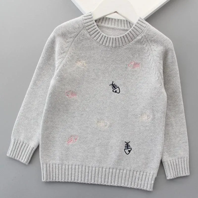 Autumn Winter Girls Sweater Cute Lover Pattern Knitted Pullover Thick Warm Fleece Sweater