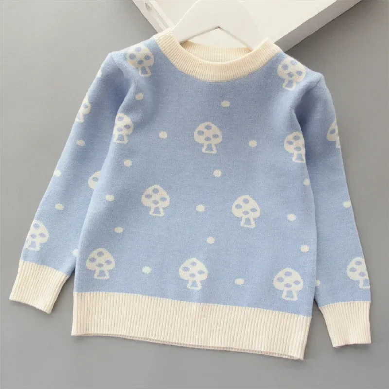 Autumn Winter Girls Sweater Cute Lover Pattern Knitted Pullover Thick Warm Fleece Sweater