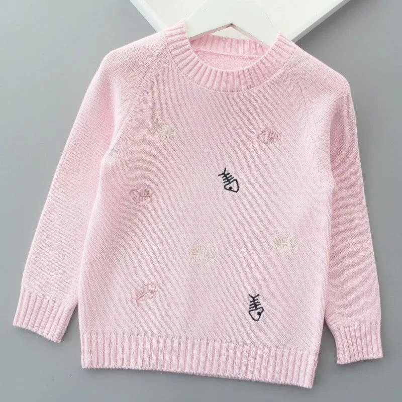 Autumn Winter Girls Sweater Cute Lover Pattern Knitted Pullover Thick Warm Fleece Sweater