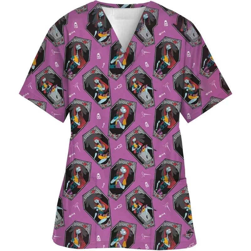 Christmas Nightmare V-neck Work Clothes Halloween Surgery plus size Nurse Medical Clothes Matte Top Women