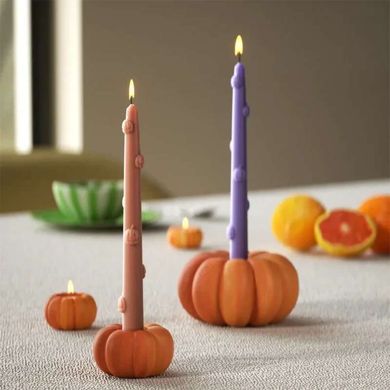 Nicole Jack-O'-Lantern Taper Candle Mold DIY Halloween Silicone Mould Halloween Home Decoration