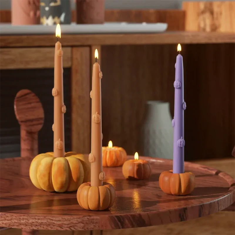 Nicole Jack-O'-Lantern Taper Candle Mold DIY Halloween Silicone Mould Halloween Home Decoration