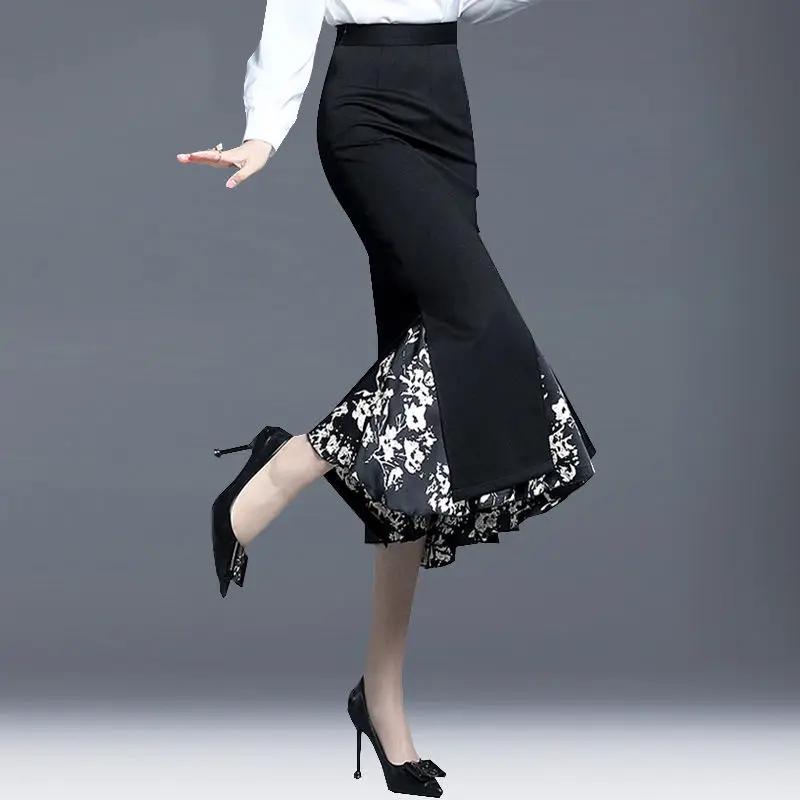 New Mermaid Hem Skirt Women Spring Autumn Mid Length High End Fashion Split Wrap Skirt