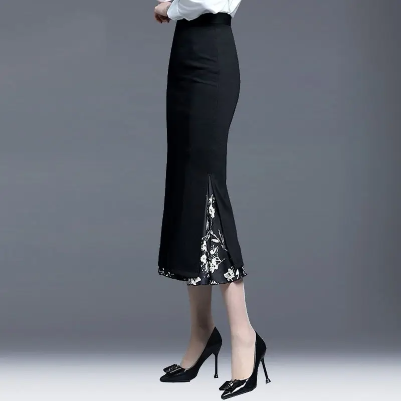 New Mermaid Hem Skirt Women Spring Autumn Mid Length High End Fashion Split Wrap Skirt