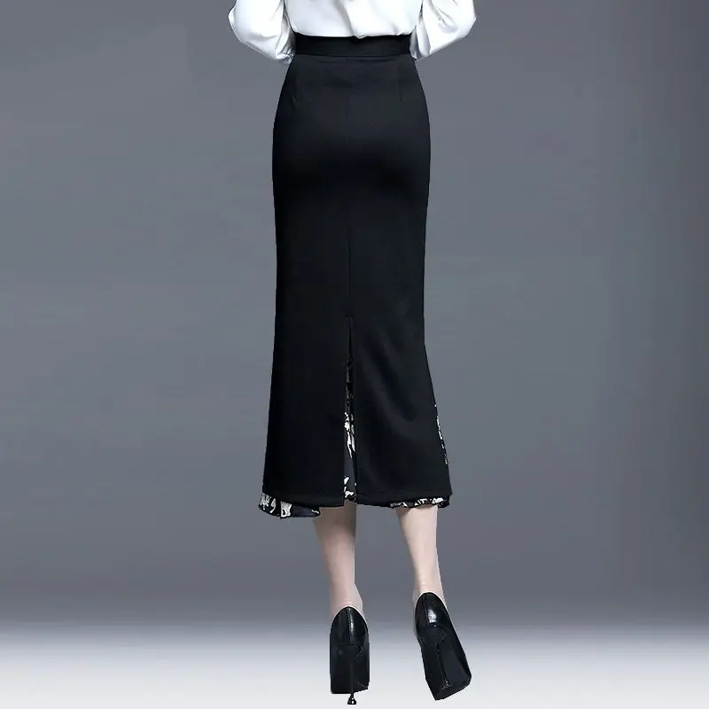 New Mermaid Hem Skirt Women Spring Autumn Mid Length High End Fashion Split Wrap Skirt