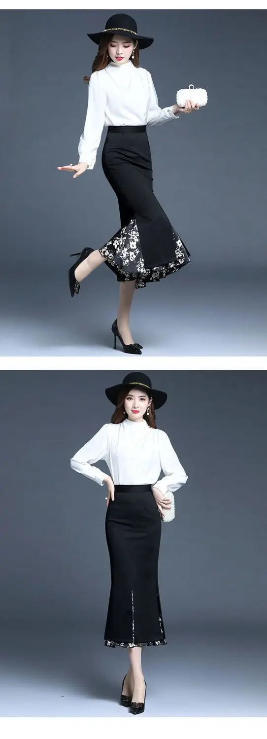 New Mermaid Hem Skirt Women Spring Autumn Mid Length High End Fashion Split Wrap Skirt