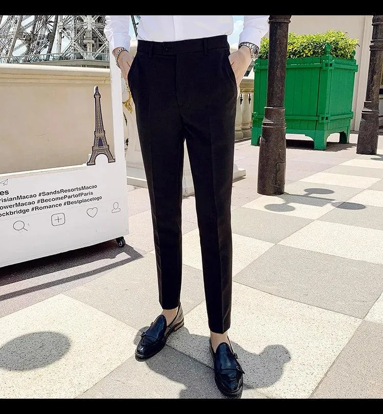 Boutique Fashion Solid Color Mens White Business Casual Suit Pants Male Slim Casual Trousers Wedding Dress Suit Pants