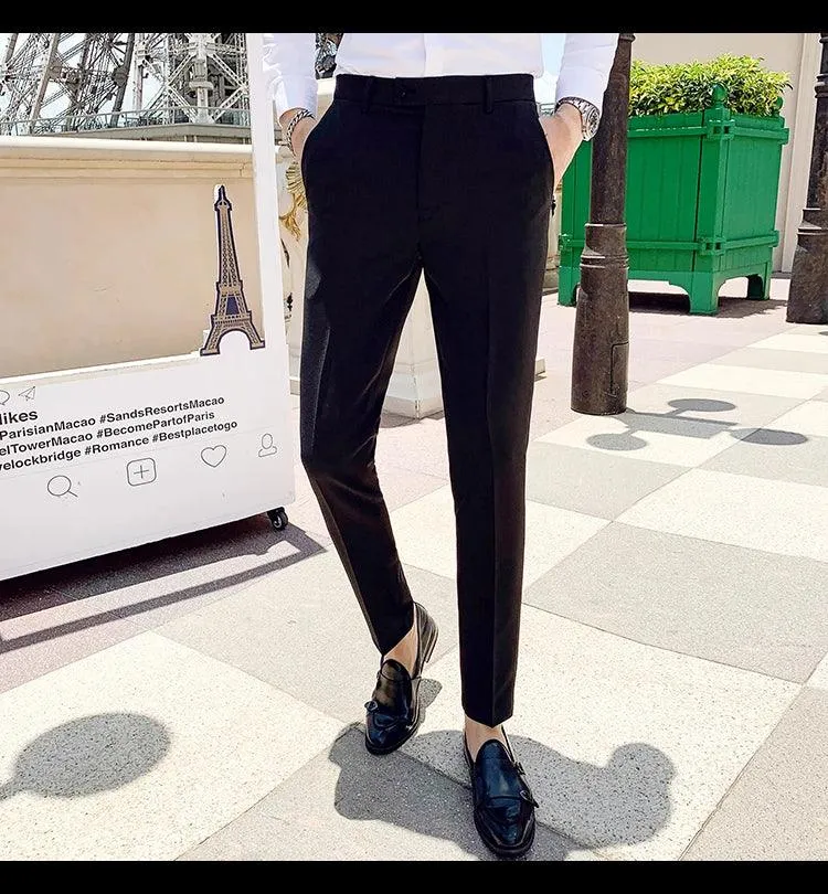Boutique Fashion Solid Color Mens White Business Casual Suit Pants Male Slim Casual Trousers Wedding Dress Suit Pants