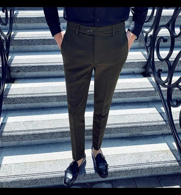 Boutique Fashion Solid Color Mens White Business Casual Suit Pants Male Slim Casual Trousers Wedding Dress Suit Pants