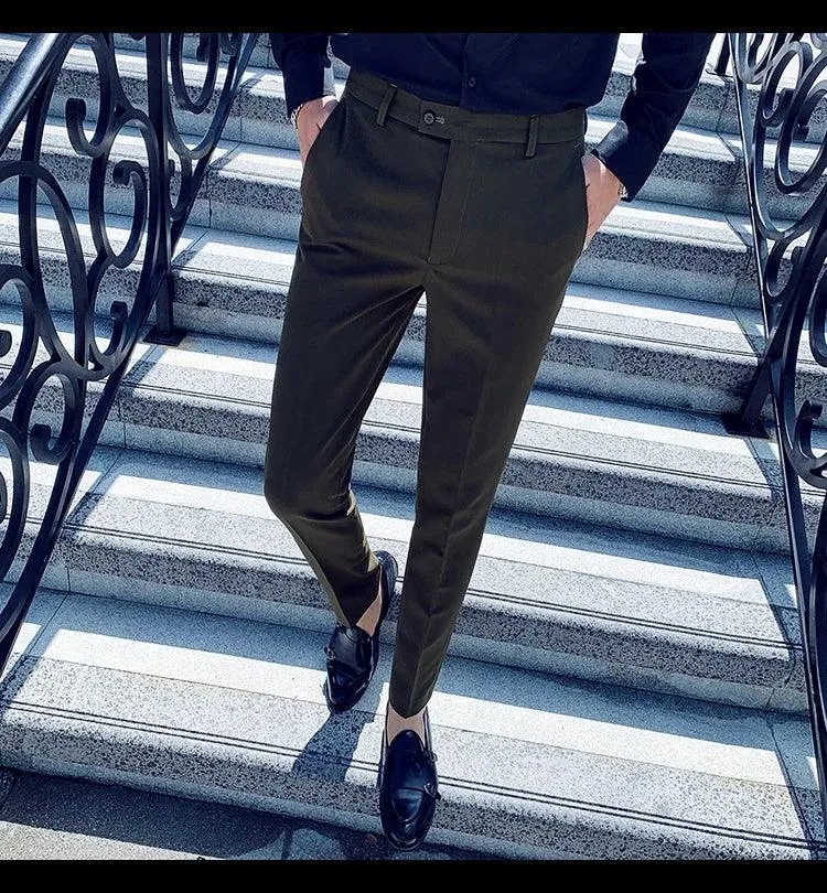Boutique Fashion Solid Color Mens White Business Casual Suit Pants Male Slim Casual Trousers Wedding Dress Suit Pants