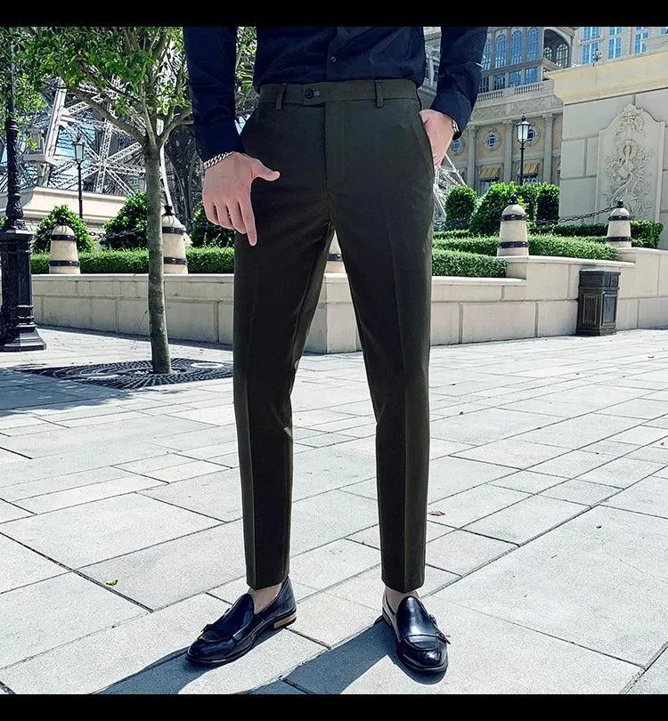 Boutique Fashion Solid Color Mens White Business Casual Suit Pants Male Slim Casual Trousers Wedding Dress Suit Pants