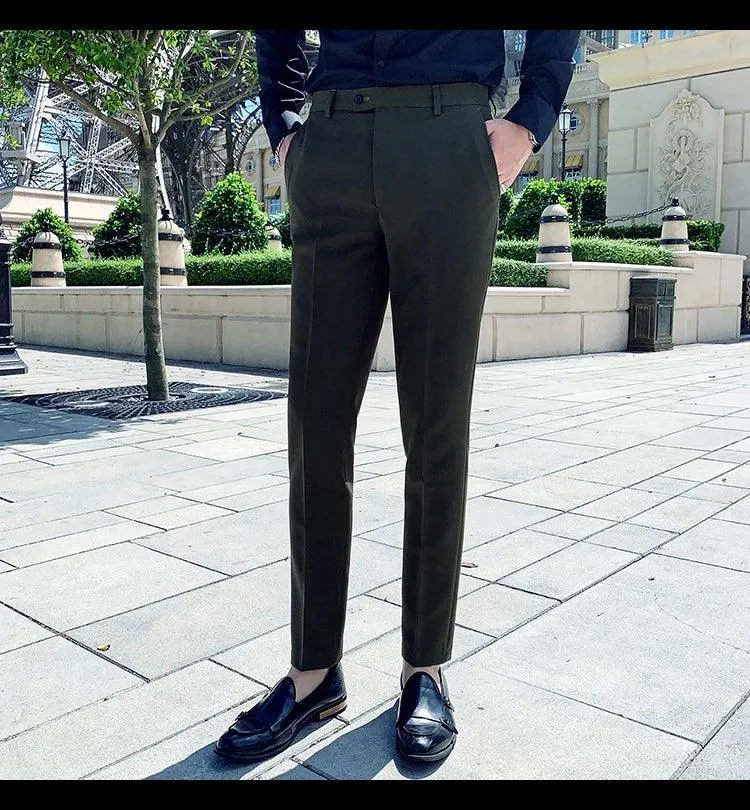 Boutique Fashion Solid Color Mens White Business Casual Suit Pants Male Slim Casual Trousers Wedding Dress Suit Pants