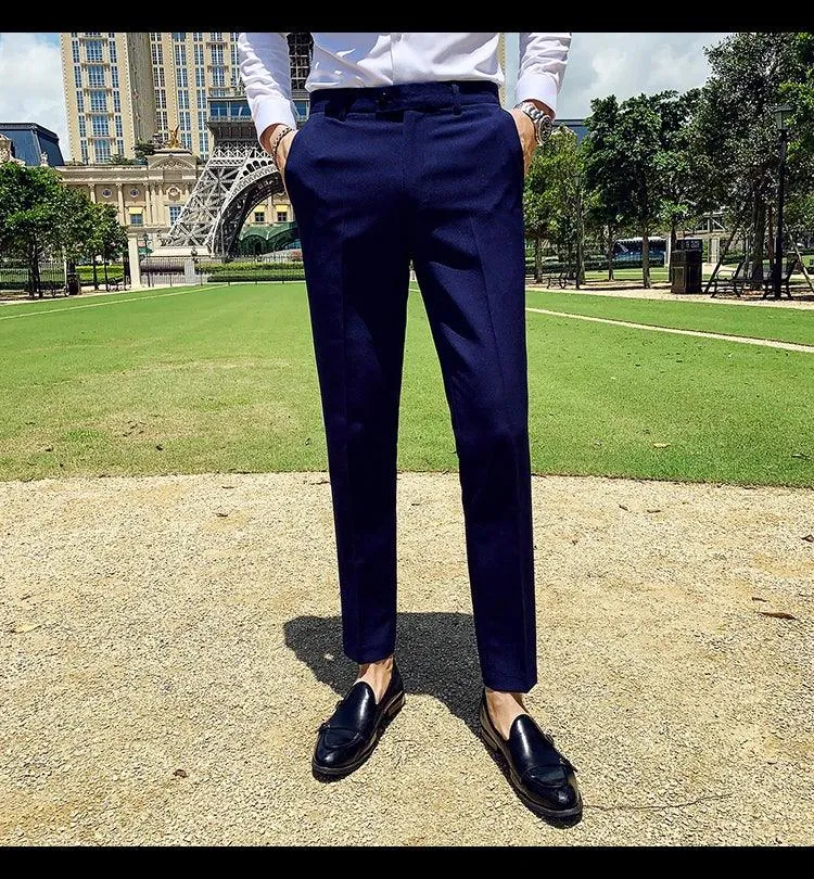 Boutique Fashion Solid Color Mens White Business Casual Suit Pants Male Slim Casual Trousers Wedding Dress Suit Pants