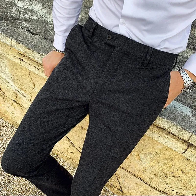 Boutique Fashion Solid Color Mens White Business Casual Suit Pants Male Slim Casual Trousers Wedding Dress Suit Pants