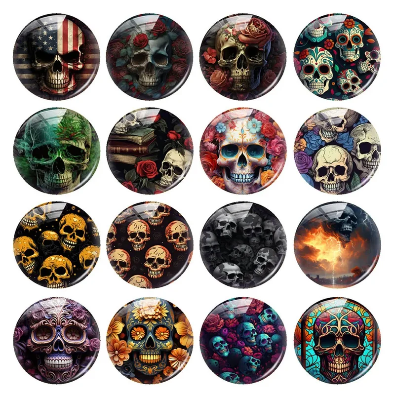 Halloween Dark Style Gothic Skull Head Flower Glass Cabochon Charms Flatback Demo Flat Back Cameo For Diy Jewelry Making