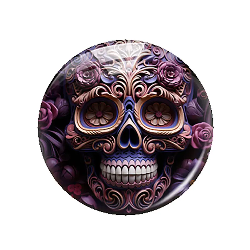 Halloween Dark Style Gothic Skull Head Flower Glass Cabochon Charms Flatback Demo Flat Back Cameo For Diy Jewelry Making