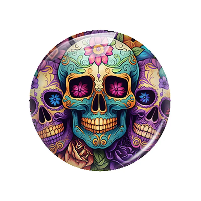 Halloween Dark Style Gothic Skull Head Flower Glass Cabochon Charms Flatback Demo Flat Back Cameo For Diy Jewelry Making