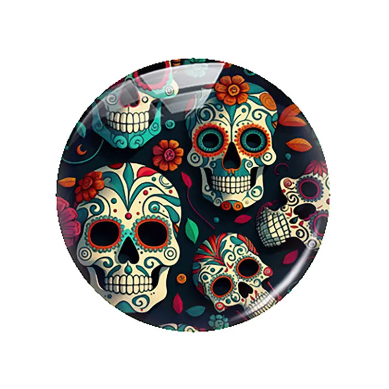 Halloween Dark Style Gothic Skull Head Flower Glass Cabochon Charms Flatback Demo Flat Back Cameo For Diy Jewelry Making