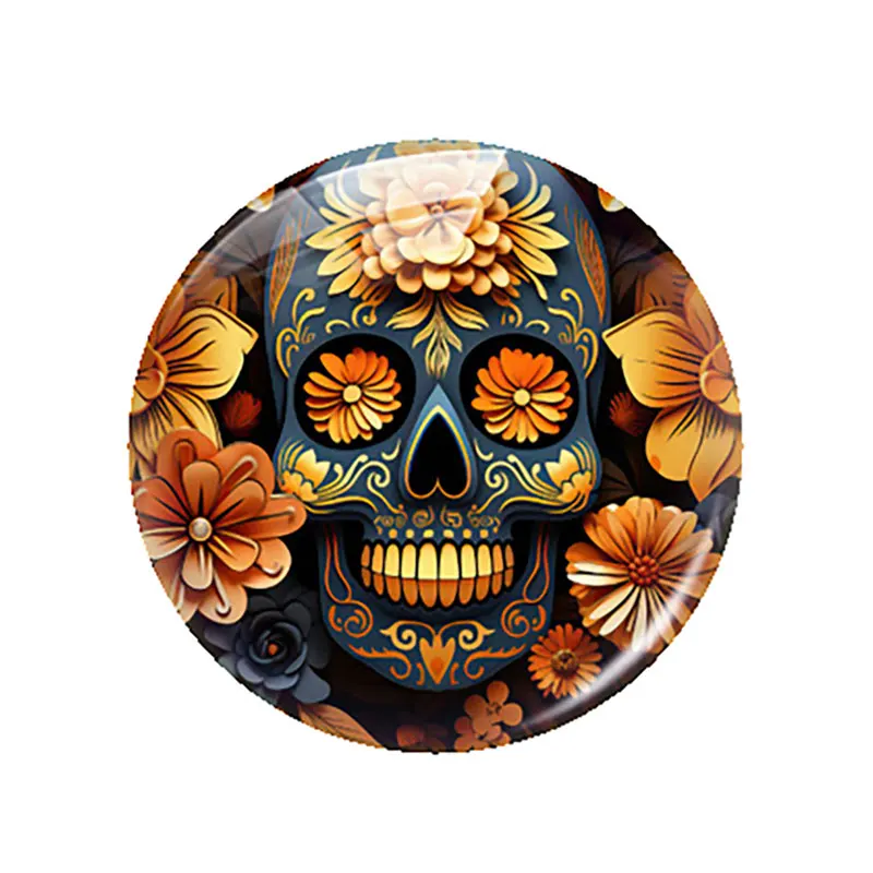 Halloween Dark Style Gothic Skull Head Flower Glass Cabochon Charms Flatback Demo Flat Back Cameo For Diy Jewelry Making