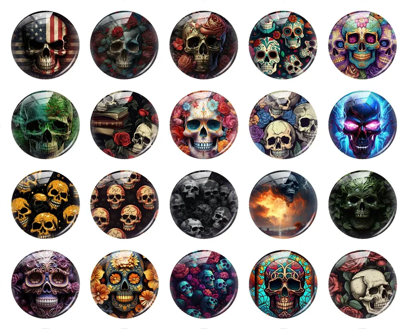 Halloween Dark Style Gothic Skull Head Flower Glass Cabochon Charms Flatback Demo Flat Back Cameo For Diy Jewelry Making