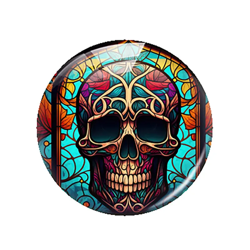 Halloween Dark Style Gothic Skull Head Flower Glass Cabochon Charms Flatback Demo Flat Back Cameo For Diy Jewelry Making
