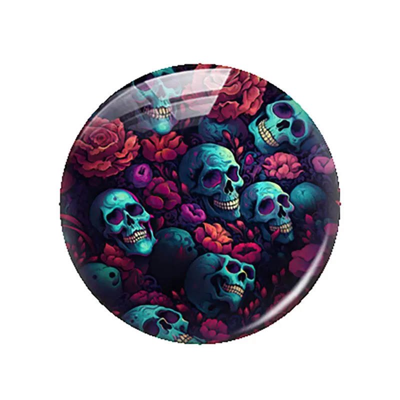 Halloween Dark Style Gothic Skull Head Flower Glass Cabochon Charms Flatback Demo Flat Back Cameo For Diy Jewelry Making