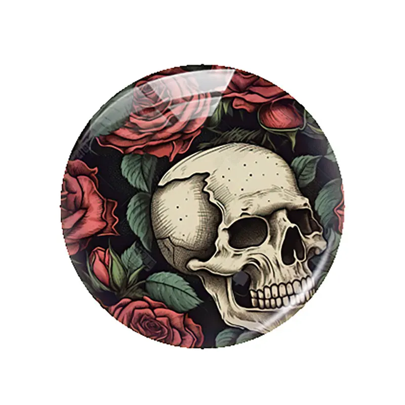 Halloween Dark Style Gothic Skull Head Flower Glass Cabochon Charms Flatback Demo Flat Back Cameo For Diy Jewelry Making
