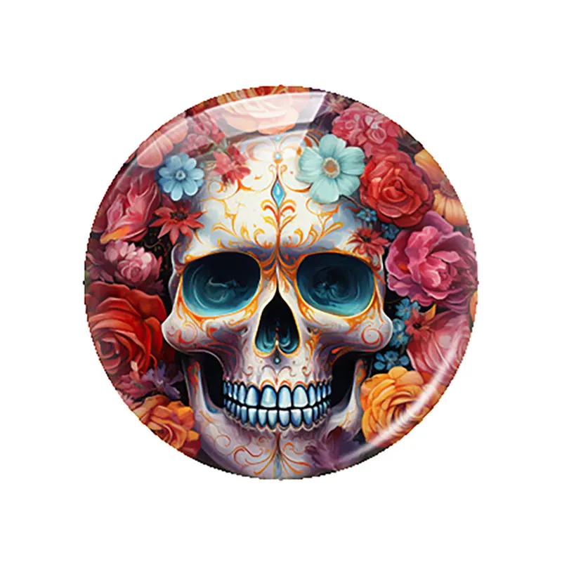 Halloween Dark Style Gothic Skull Head Flower Glass Cabochon Charms Flatback Demo Flat Back Cameo For Diy Jewelry Making